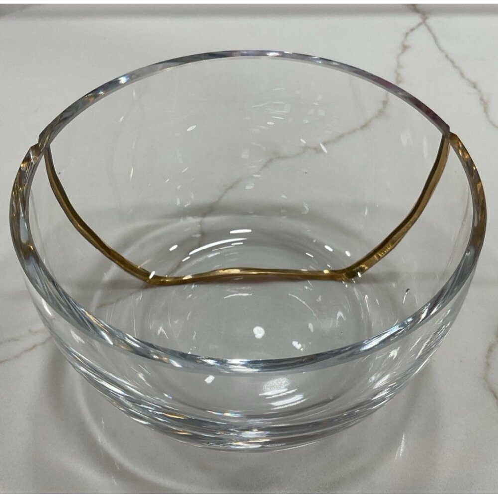 Michael Wainwright 5" Glass Gold Stripe Inlayed Stripe Bowl